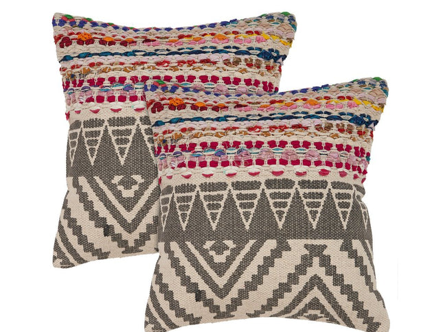 Set of Two Gray Chevron Cotton Throw Pillow