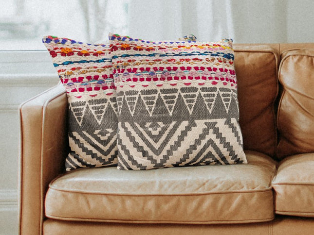 Set of Two Gray Chevron Cotton Throw Pillow