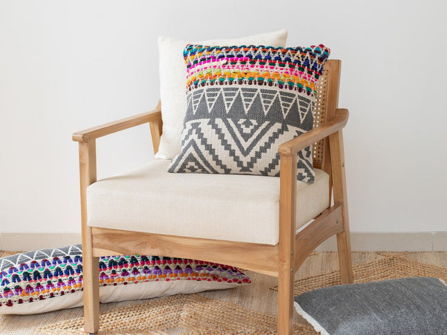 Set of Two Gray Chevron Cotton Throw Pillow