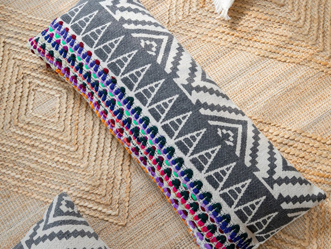 Set of Two Gray Chevron Cotton Throw Pillow