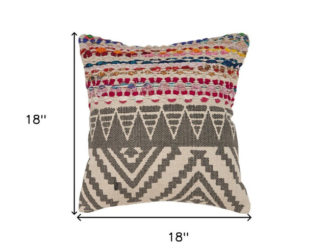 Set of Two Gray Chevron Cotton Throw Pillow