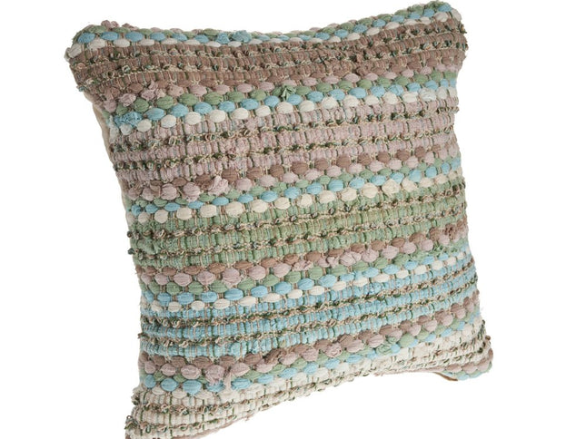 Set of Two 18" Brown and Dark Green Striped Cotton Blend Throw Pillows with Texture