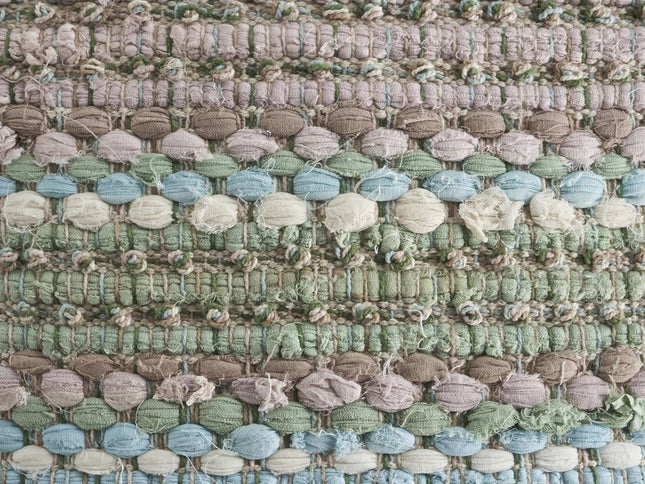 Set of Two 18" Beige Blue and Green Striped Cotton Blend Throw Pillows