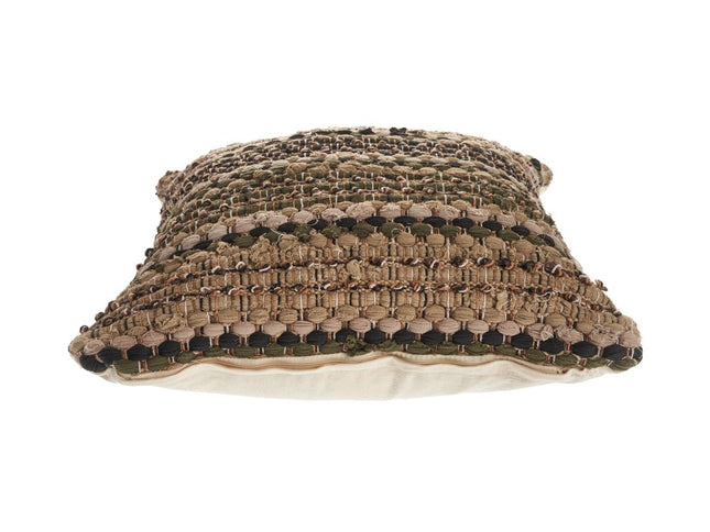 Set of Two 18" Beige Blue and Green Striped Cotton Blend Throw Pillows