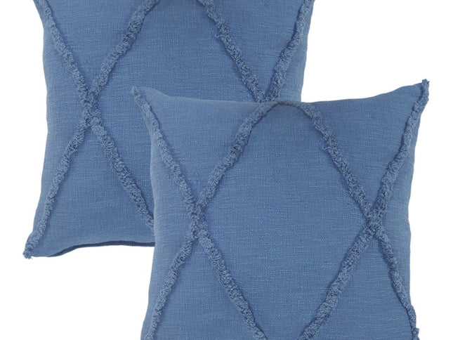 Set of Two Dark Gray Diamond Cotton Throw Pillow With Fringe