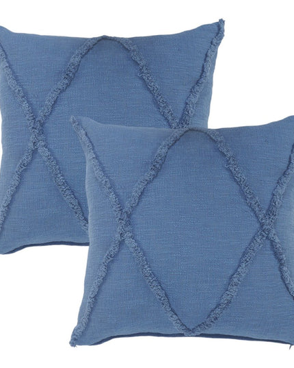 Set of Two Dark Gray Diamond Cotton Throw Pillow With Fringe