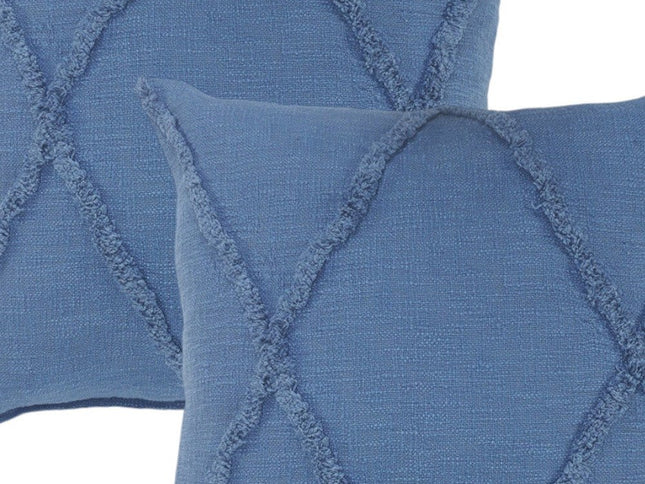 Set of Two Dark Gray Diamond Cotton Throw Pillow With Fringe