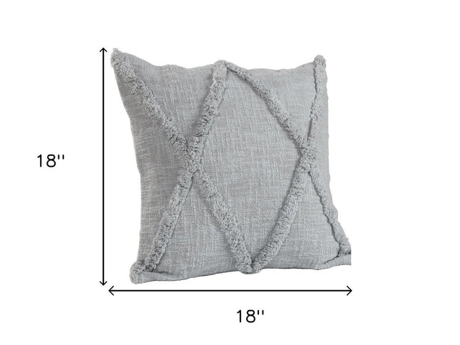 Set of Two Dark Gray Diamond Cotton Throw Pillow With Fringe