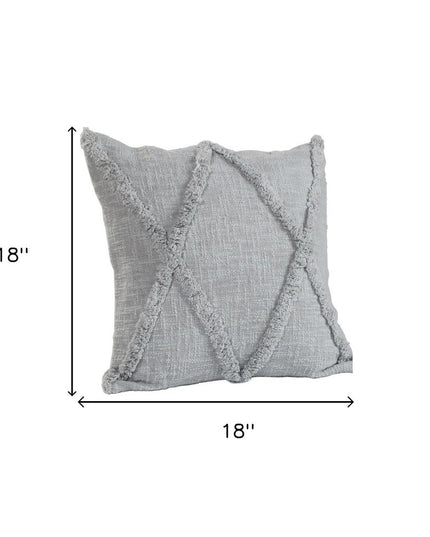 Set of Two Dark Gray Diamond Cotton Throw Pillow With Fringe