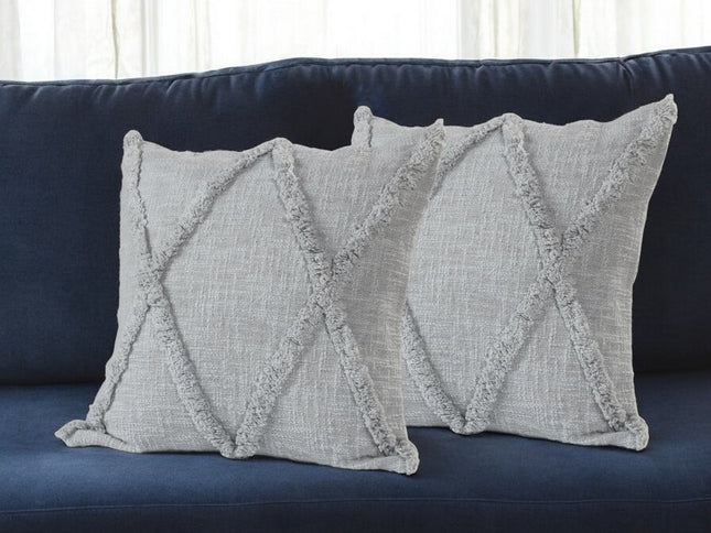 Set of Two Dark Gray Diamond Cotton Throw Pillow With Fringe