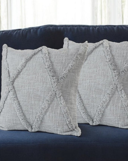Set of Two Dark Gray Diamond Cotton Throw Pillow With Fringe