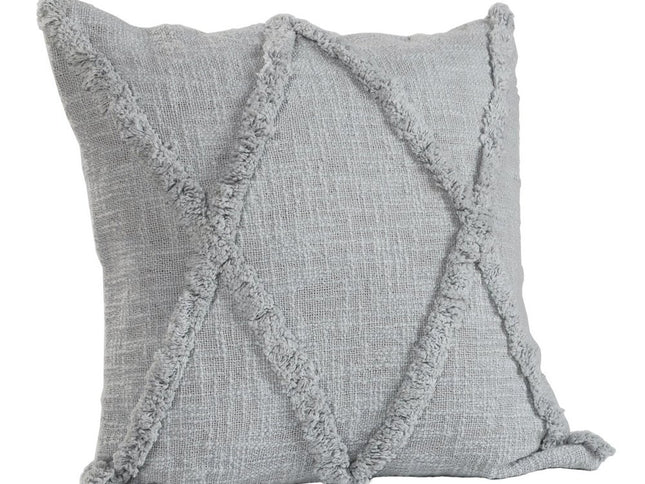 Set of Two Dark Gray Diamond Cotton Throw Pillow With Fringe