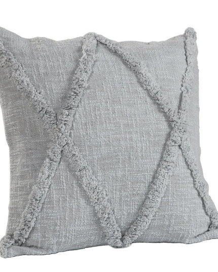 Set of Two Dark Gray Diamond Cotton Throw Pillow With Fringe