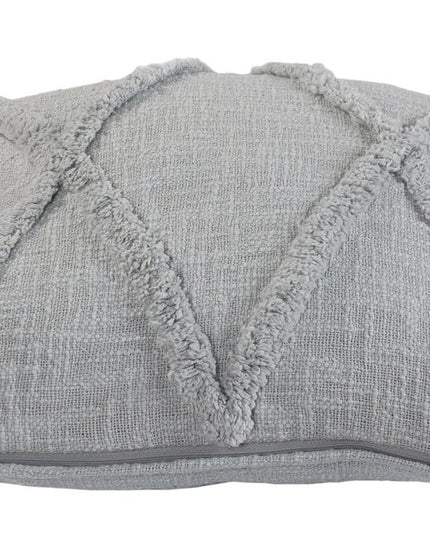 Set of Two Dark Gray Diamond Cotton Throw Pillow With Fringe