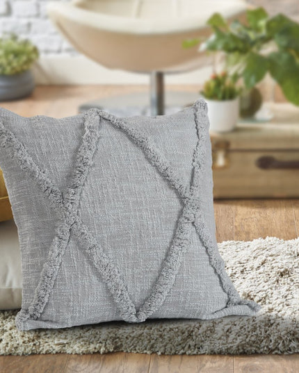 Set of Two Dark Gray Diamond Cotton Throw Pillow With Fringe
