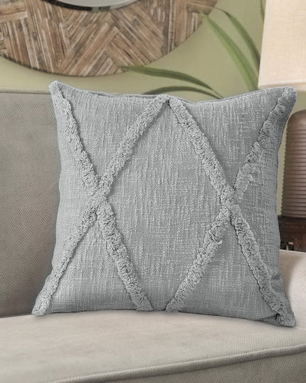 Set of Two Dark Gray Diamond Cotton Throw Pillow With Fringe