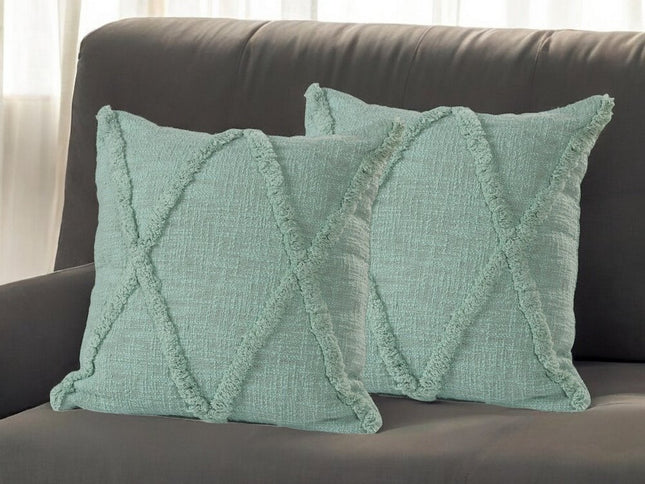 Set of Two Dark Gray Diamond Cotton Throw Pillow With Fringe