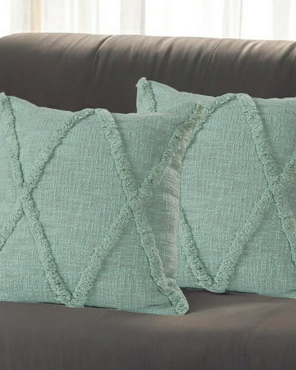 Set of Two Dark Gray Diamond Cotton Throw Pillow With Fringe