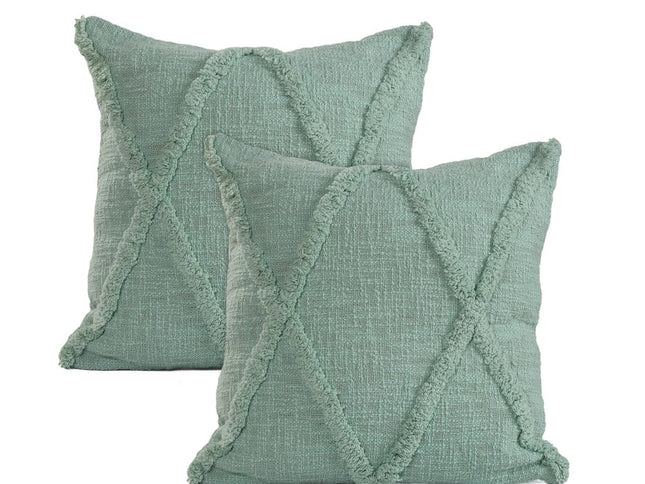 Set of Two Dark Gray Diamond Cotton Throw Pillow With Fringe