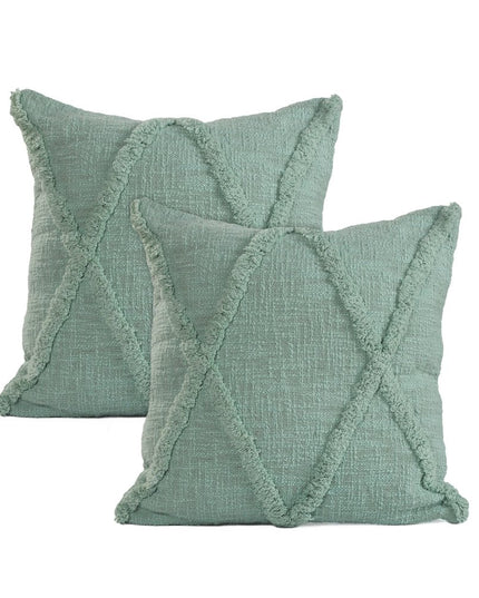 Set of Two Dark Gray Diamond Cotton Throw Pillow With Fringe