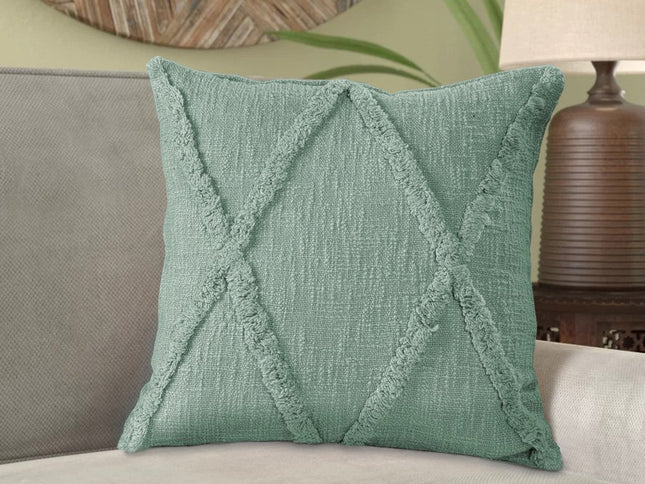 Set of Two Dark Gray Diamond Cotton Throw Pillow With Fringe
