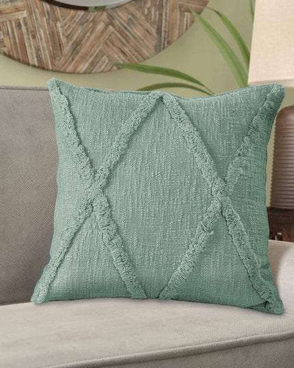 Set of Two Dark Gray Diamond Cotton Throw Pillow With Fringe