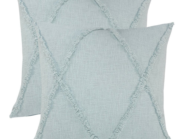 Set of Two Dark Gray Diamond Cotton Throw Pillow With Fringe