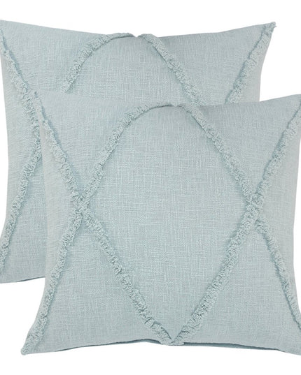 Set of Two Dark Gray Diamond Cotton Throw Pillow With Fringe