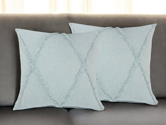 Set of Two Dark Gray Diamond Cotton Throw Pillow With Fringe