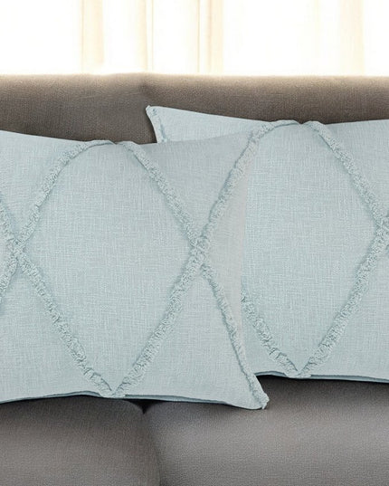 Set of Two Dark Gray Diamond Cotton Throw Pillow With Fringe