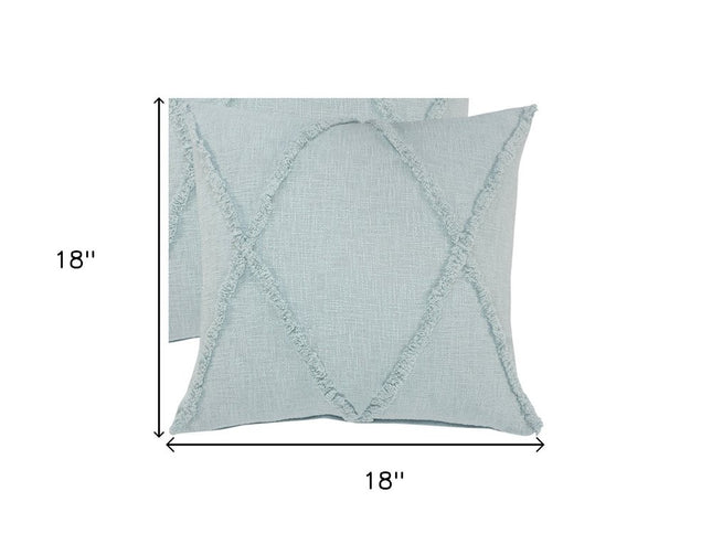 Set of Two Dark Gray Diamond Cotton Throw Pillow With Fringe