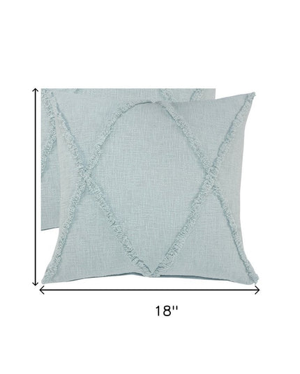 Set of Two Dark Gray Diamond Cotton Throw Pillow With Fringe