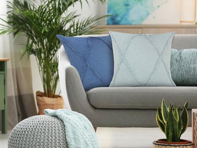 Set of Two Dark Gray Diamond Cotton Throw Pillow With Fringe