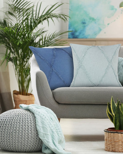 Set of Two Dark Gray Diamond Cotton Throw Pillow With Fringe