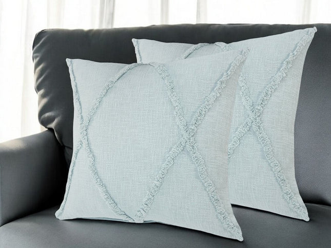 Set of Two Dark Gray Diamond Cotton Throw Pillow With Fringe