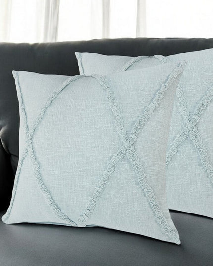 Set of Two Dark Gray Diamond Cotton Throw Pillow With Fringe