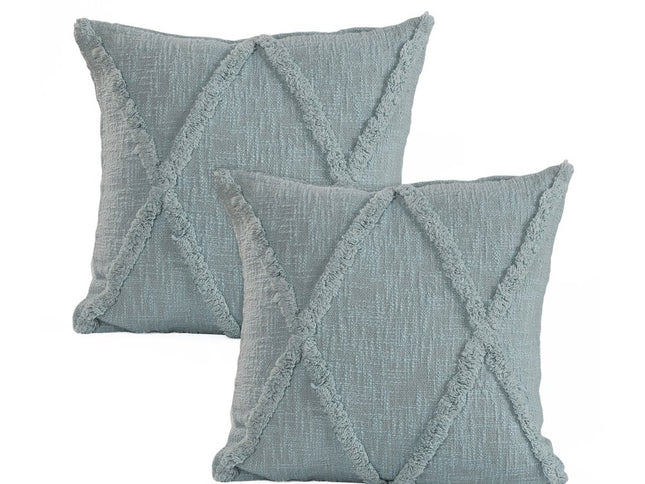 Set of Two Dark Gray Diamond Cotton Throw Pillow With Fringe