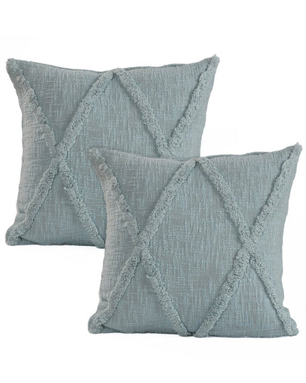 Set of Two Dark Gray Diamond Cotton Throw Pillow With Fringe