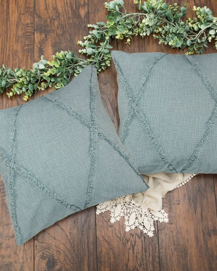 Set of Two Dark Gray Diamond Cotton Throw Pillow With Fringe