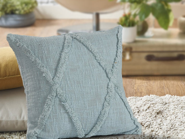 Set of Two Dark Gray Diamond Cotton Throw Pillow With Fringe