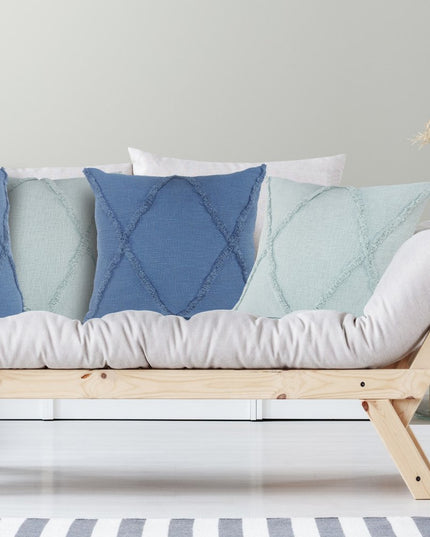 Set of Two Dark Gray Diamond Cotton Throw Pillow With Fringe