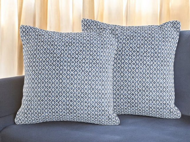 Set of Two Blue Chevron Cotton Throw Pillows