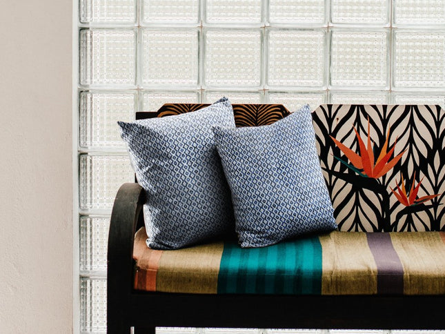 Set of Two Blue Chevron Cotton Throw Pillows