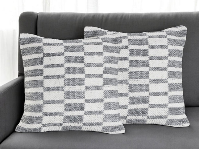 Set of Two 18" Gray Geometric Cotton Throw Pillows