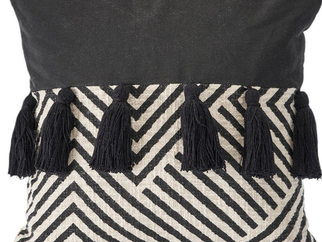 Set of Two Black and White Chevron Cotton Throw Pillow With Tassels