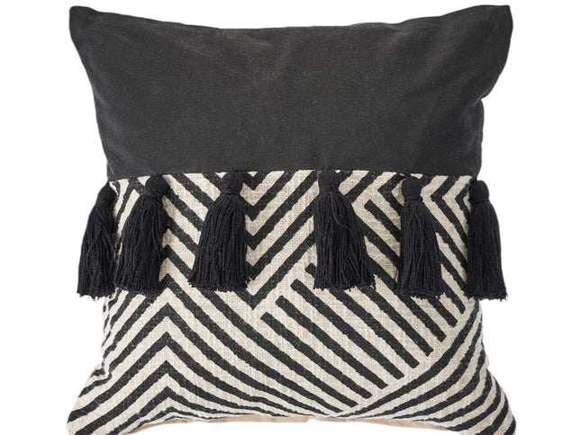 Set of Two Black and White Chevron Cotton Throw Pillow With Tassels