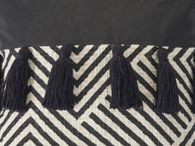 Set of Two Black and White Chevron Cotton Throw Pillow With Tassels