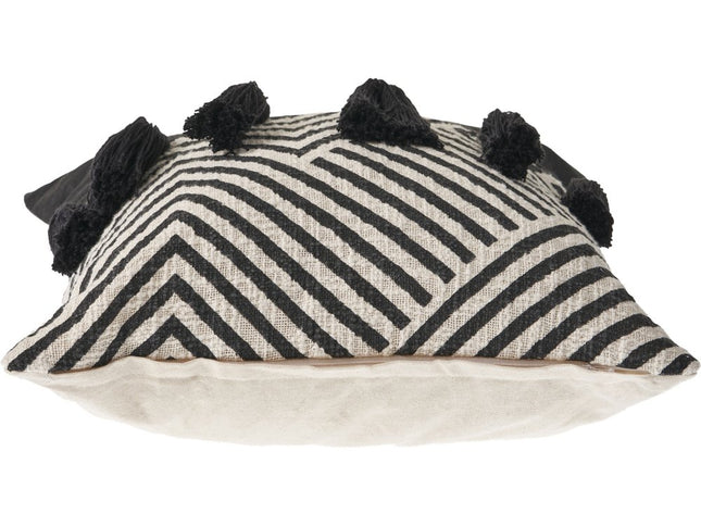 Set of Two Black and White Chevron Cotton Throw Pillow With Tassels