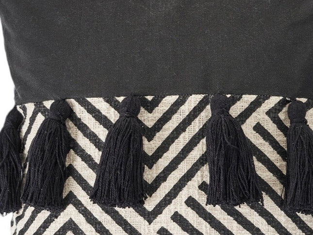 Set of Two Black and White Chevron Cotton Throw Pillow With Tassels