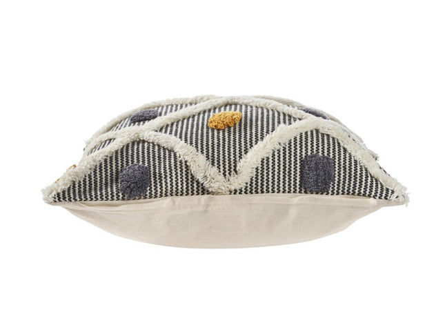 Set of Two Black and Yellow Striped Cotton Throw Pillows With Fringe